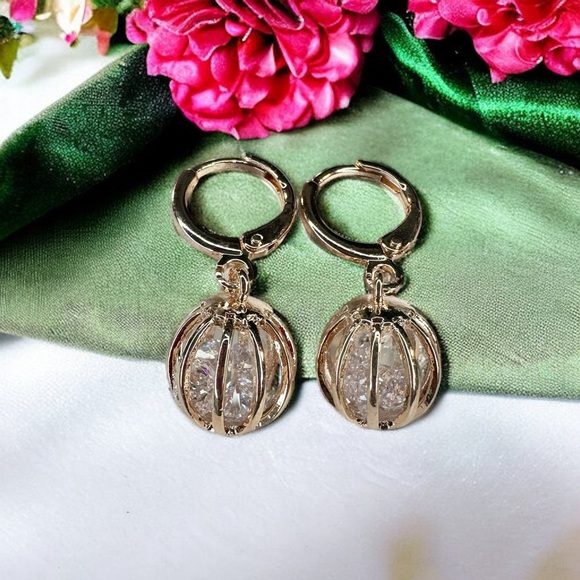 Jewelry - NEW Rose Goldtone Caged CZ Crystal Diamonds Dangle Drop Earrings